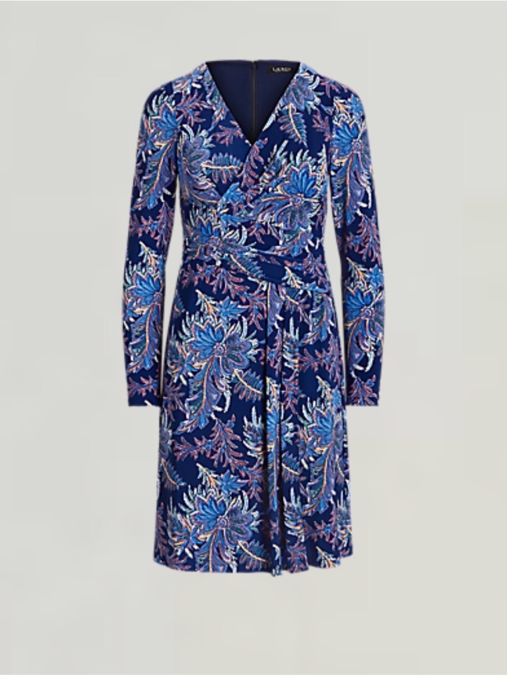 NWT Lauren Ralph Lauren Navy Floral Surplice Long-Sleeve glendon Dress size 8